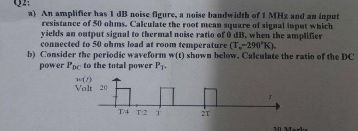 Solved a) An amplifier has 1 dB noise figure, a noise | Chegg.com