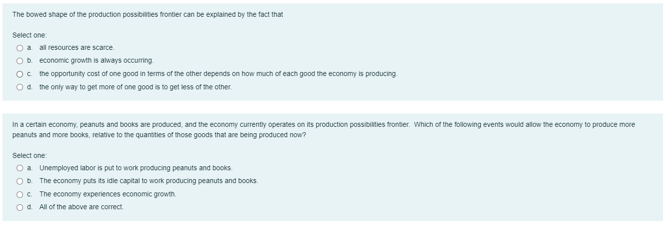 Solved The Bowed Shape Of The Production Possibilities | Chegg.com