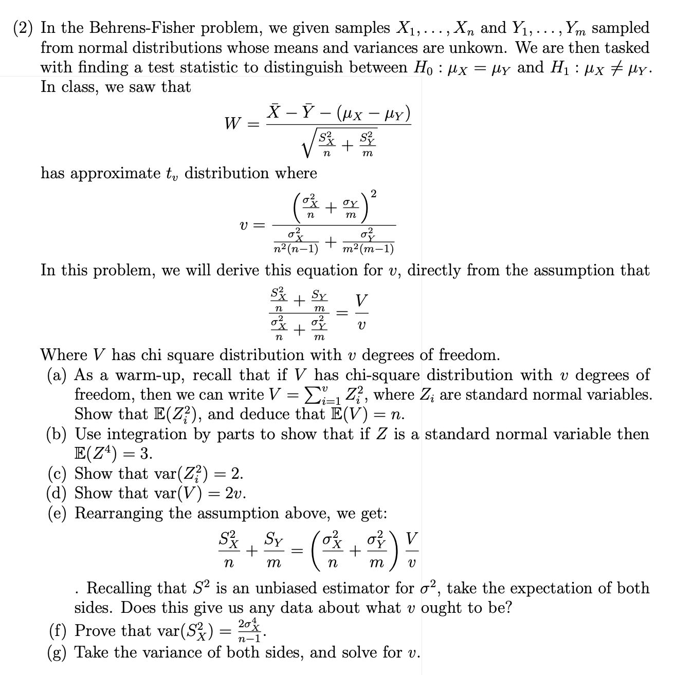 (2) In the Behrens-Fisher problem, we given samples | Chegg.com