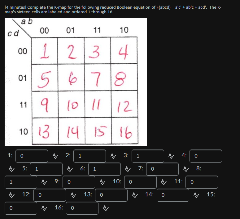 Solved [4 minutes] Complete the K-map for the following | Chegg.com