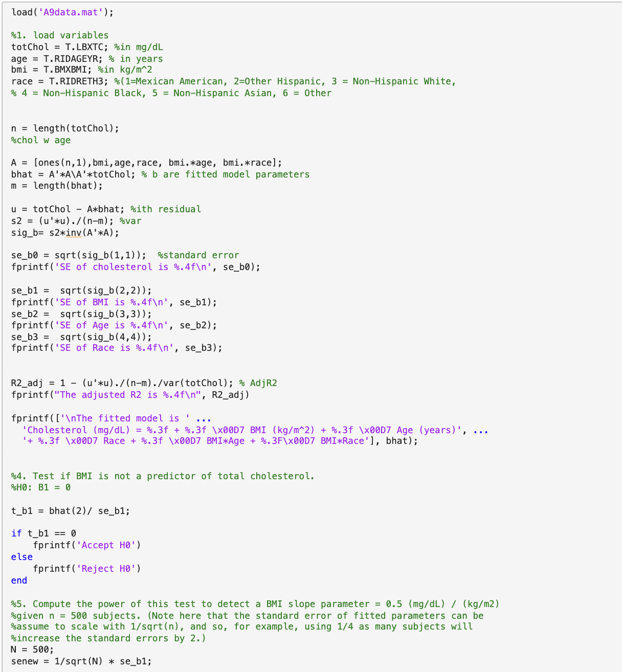 Solved MATLAB AND STATS HELP PLEASE 5. Compute the power of | Chegg.com