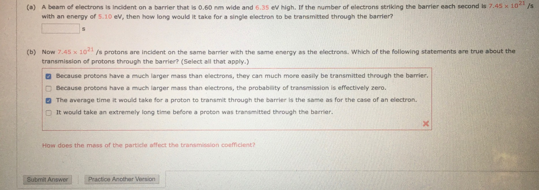 Solved (a) A beam of electrons is incident on a barrier that | Chegg.com
