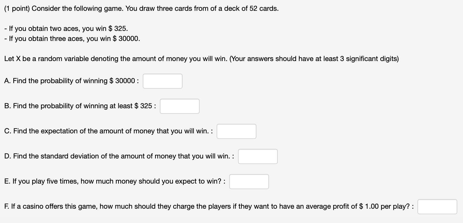 Solved (1 point) Consider the following game. You draw three | Chegg.com