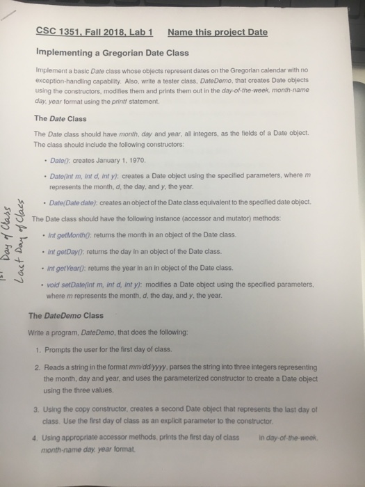 Solved CSC 1351, Fall 2018, Lab 1 Name this project Date | Chegg.com