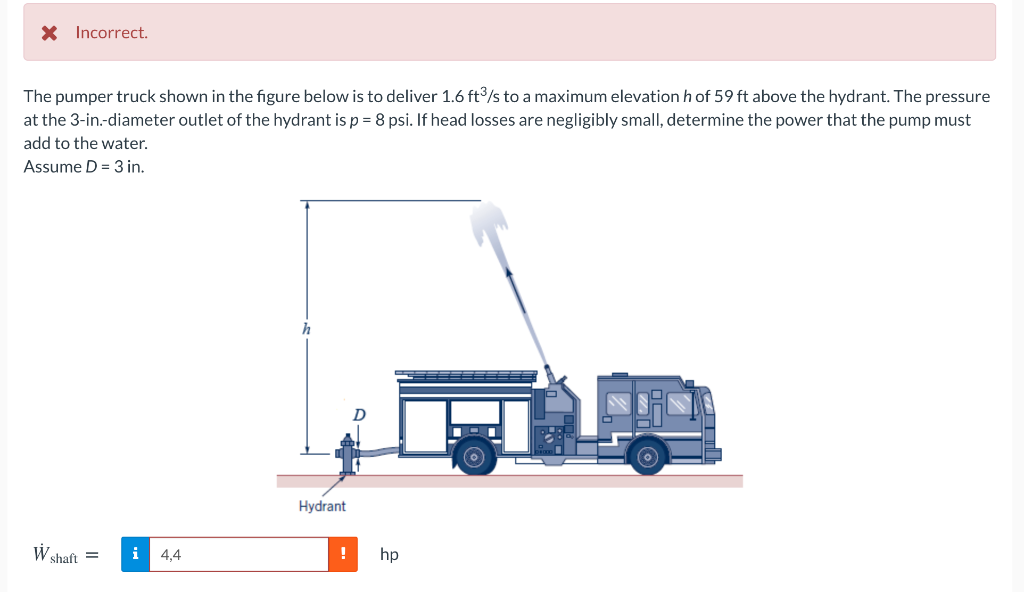 Solved X Incorrect. The pumper truck shown in the figure | Chegg.com