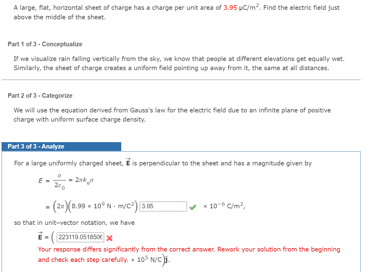 Solved A large, flat, horizontal sheet of charge has a | Chegg.com