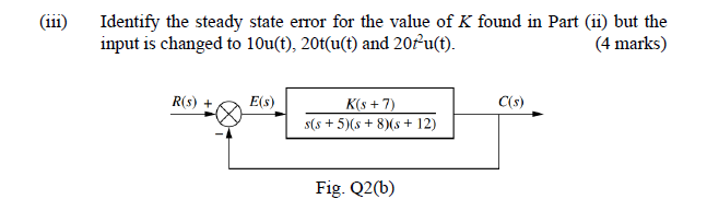 Solved (111) Identify the steady state error for the value | Chegg.com
