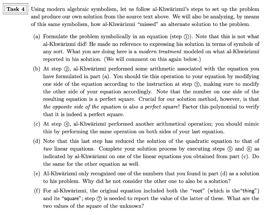 Task 4 Using modern algebraic symbolism, let us | Chegg.com