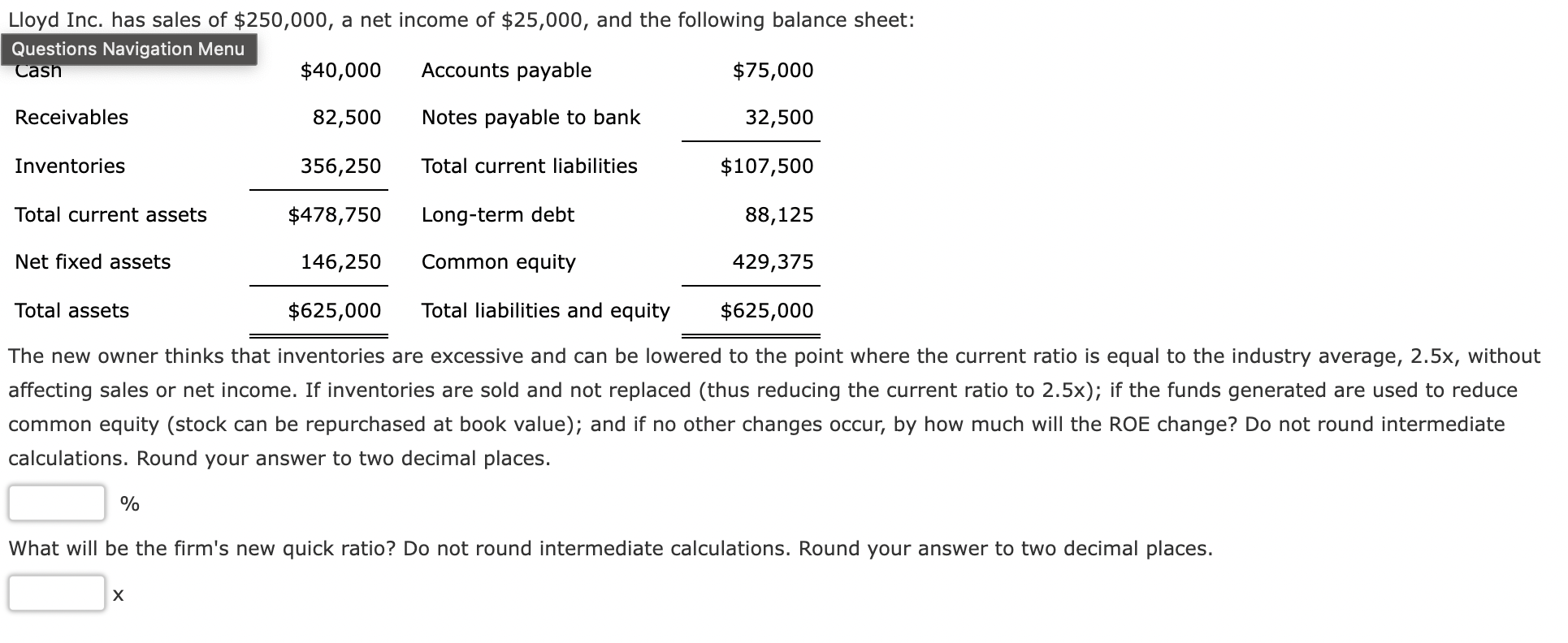 Solved Lloyd Inc. has sales of $250,000, a net income of | Chegg.com