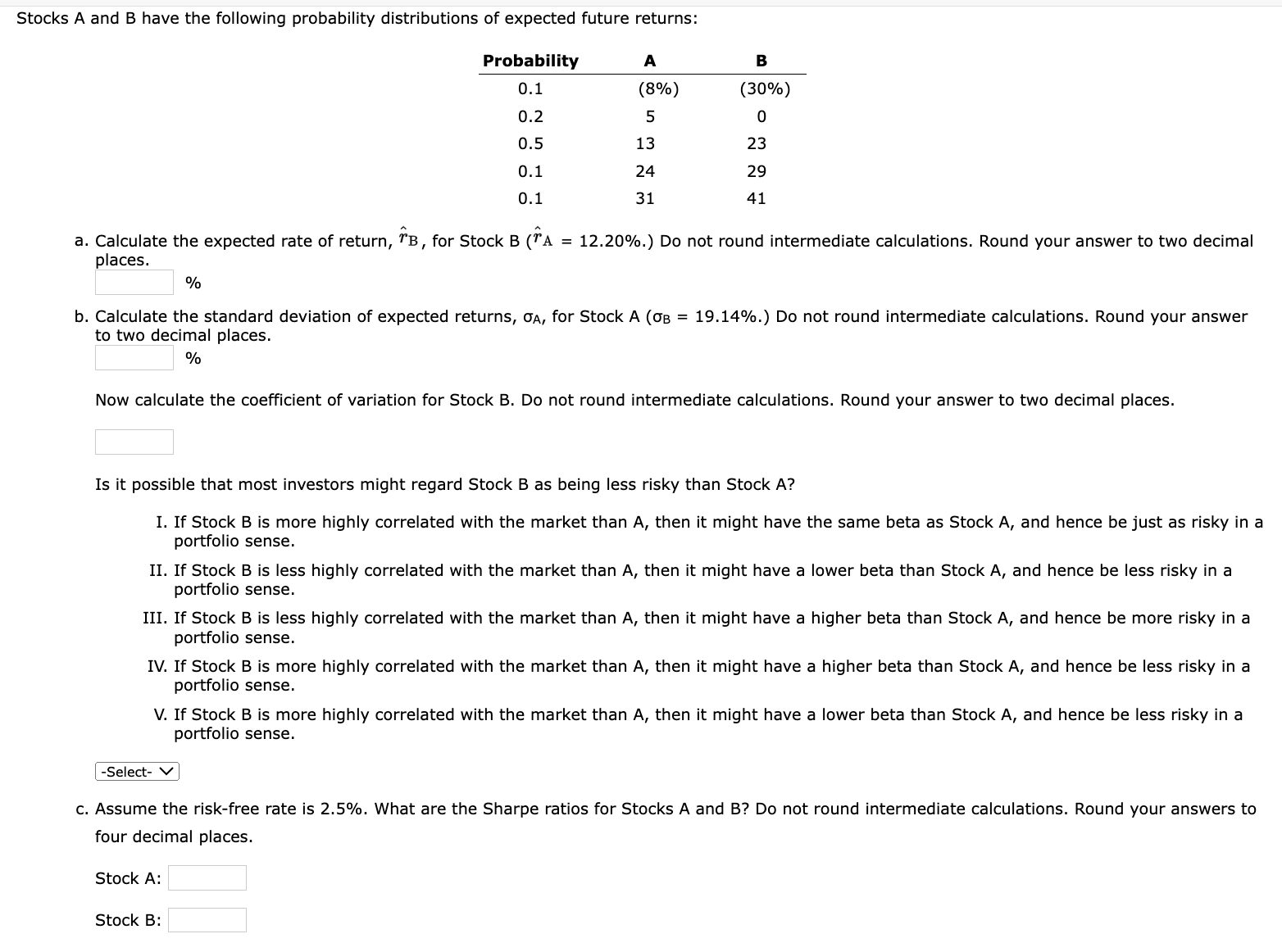 Solved Stocks A And B Have The Following Probability | Chegg.com