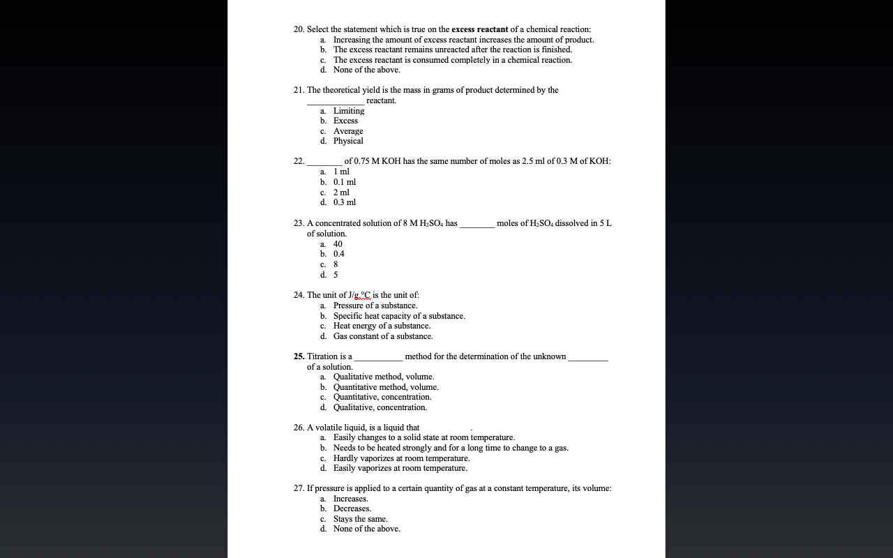 Solved 20. Select the statement which is true on the excess | Chegg.com