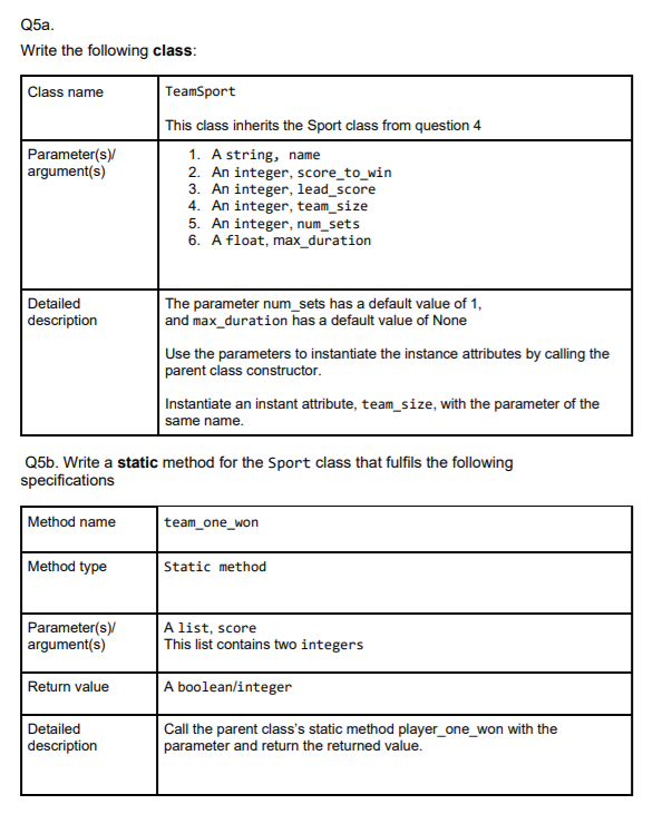 4a class Sport def __init__(self, name,