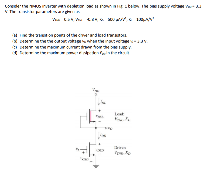 Solved Consider the NMOS inverter with depletion load as | Chegg.com