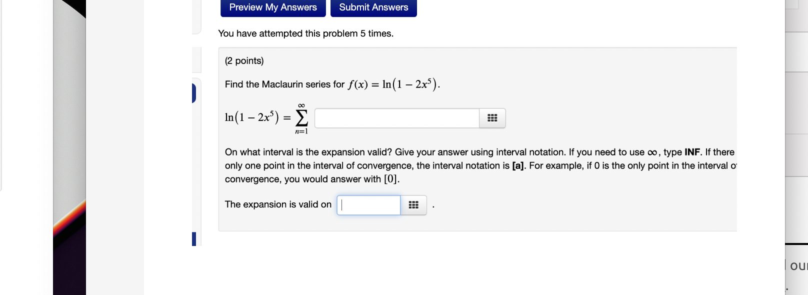 Solved You have attempted this problem 5 times. (2 points) | Chegg.com