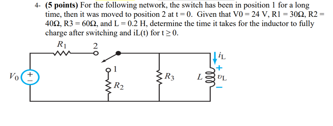 Solved 4- (5 points) For the following network, the switch | Chegg.com