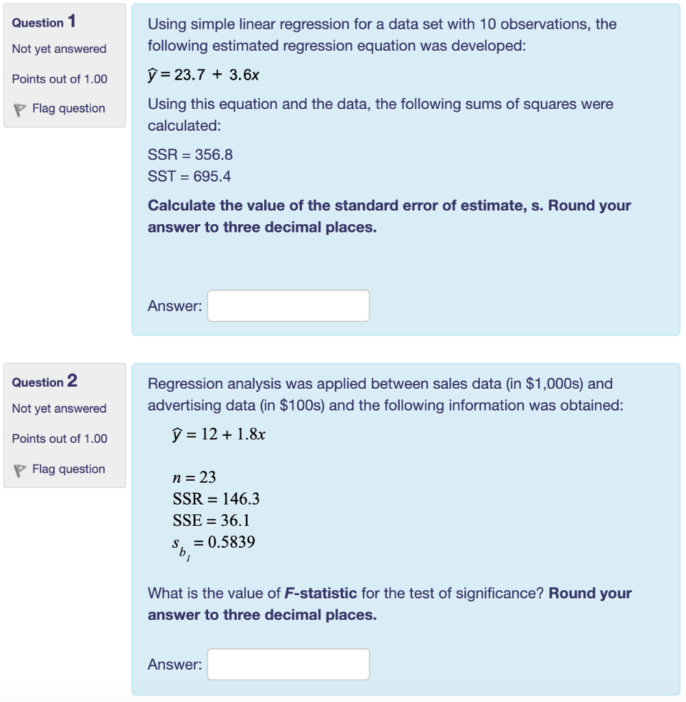Solved Question 1 Using simple linear regression for a data | Chegg.com