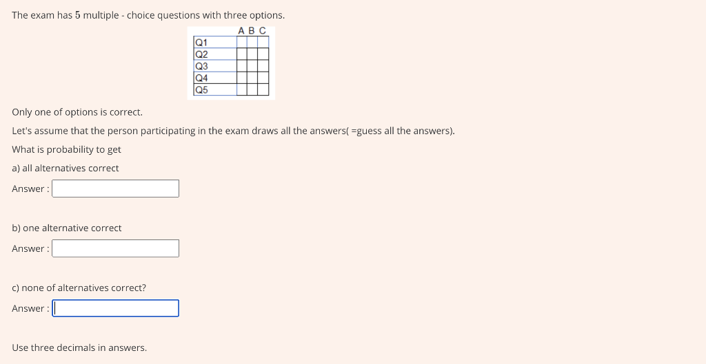 Solved The Exam Has 5 Multiple - Choice Questions With Three | Chegg.com