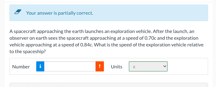 Solved Your answer is partially correct. A spacecraft | Chegg.com
