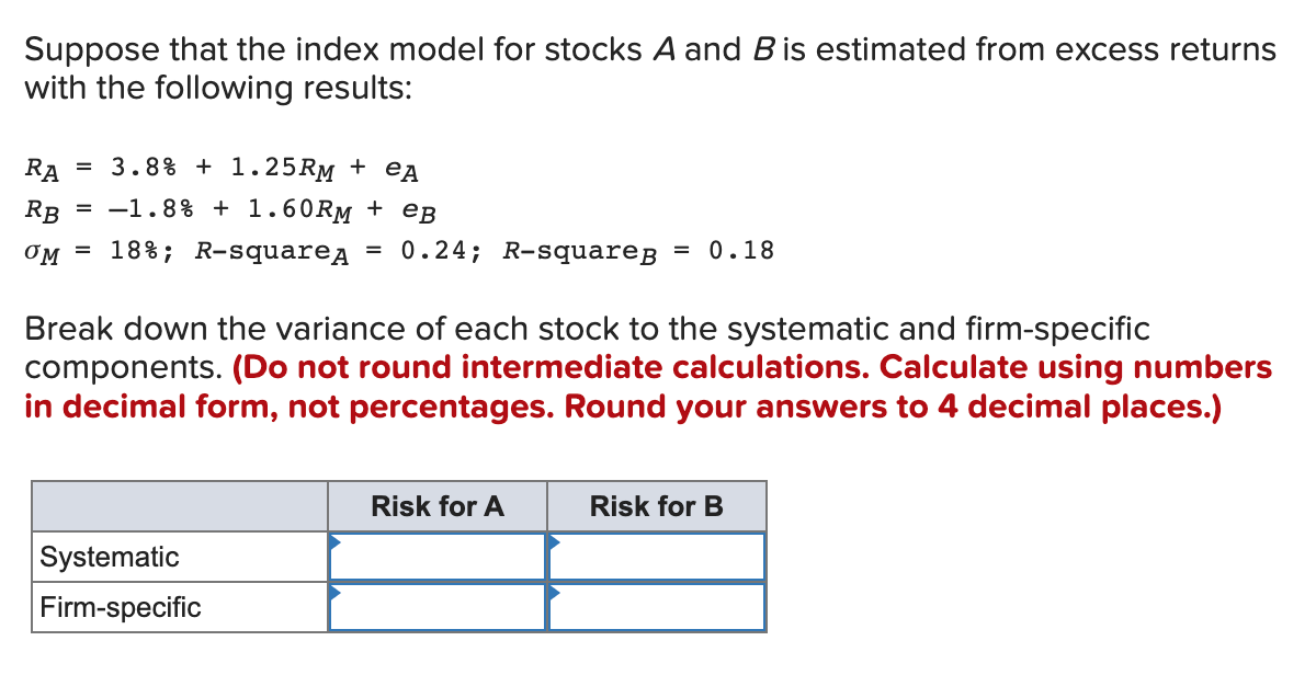 Solved Suppose That The Index Model For Stocks A And B Is | Chegg.com