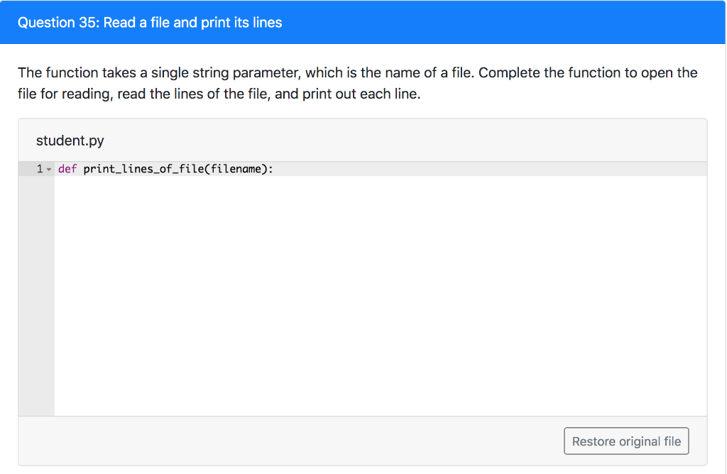 Solved Question 35: Read a file and print its lines The | Chegg.com