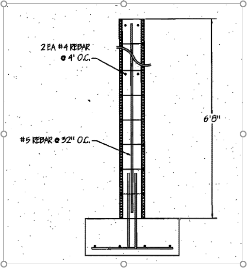 2 ea#4 rebar 4 0c 68m #5 rebar 32 oc.-