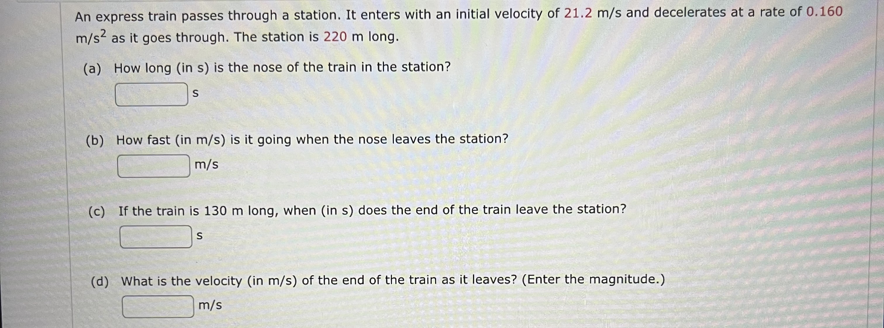 Solved An express train passes through a station. It enters | Chegg.com