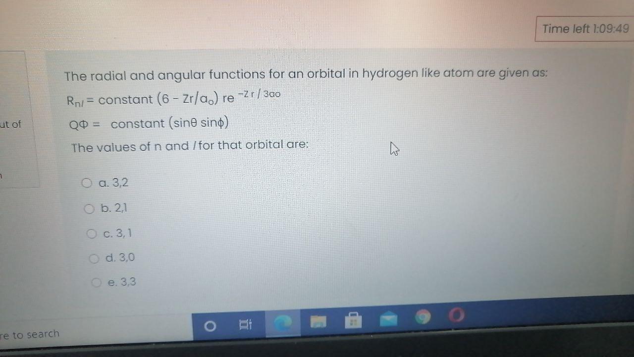 Solved Time left 1:09:49 The radial and angular functions | Chegg.com