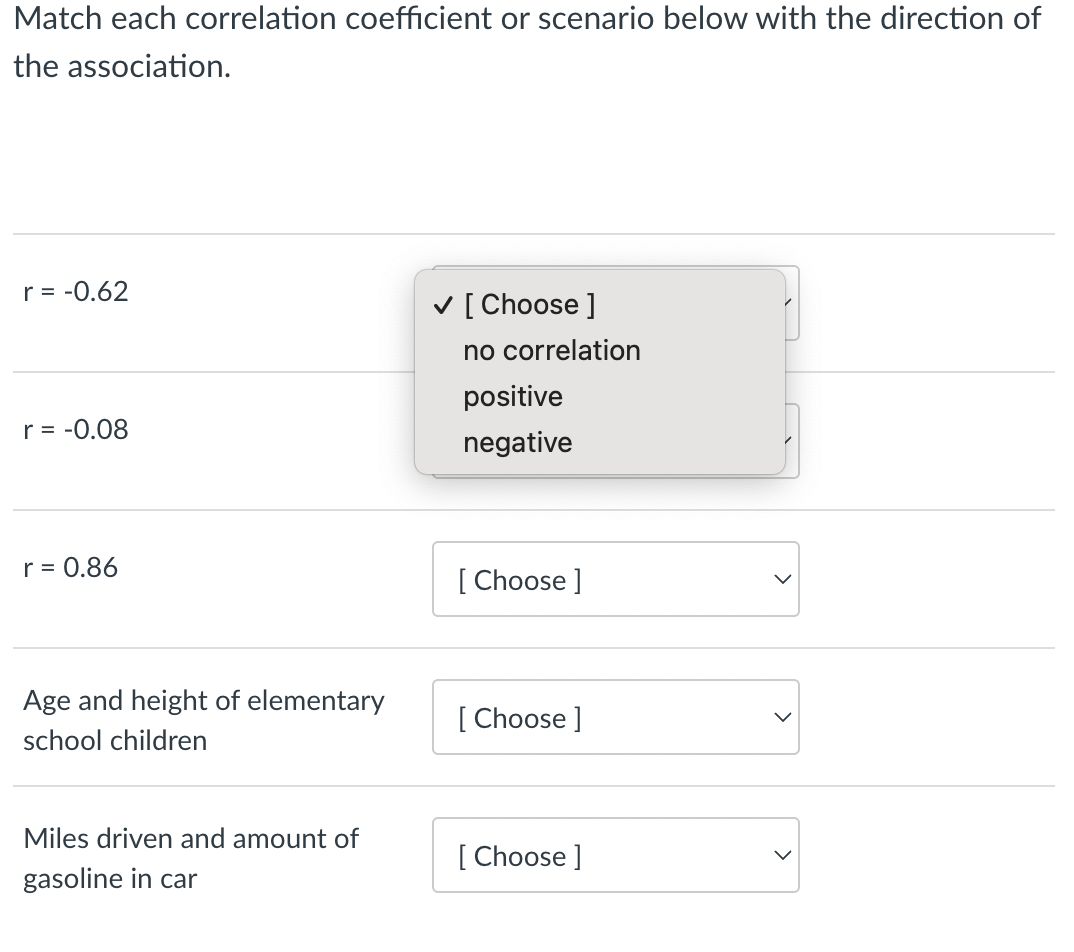 Solved Match each correlation coefficient or scenario below | Chegg.com
