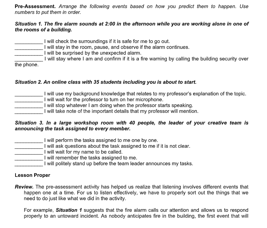 Pre-Assessment. Arrange the following events based on | Chegg.com