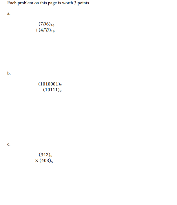 Solved Each problem on this page is worth 3 points. a. (706) | Chegg.com