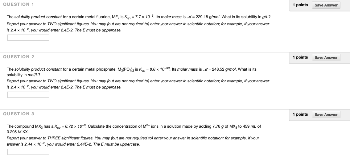 Solved QUESTION 1 1 points Save Answer The solubility | Chegg.com