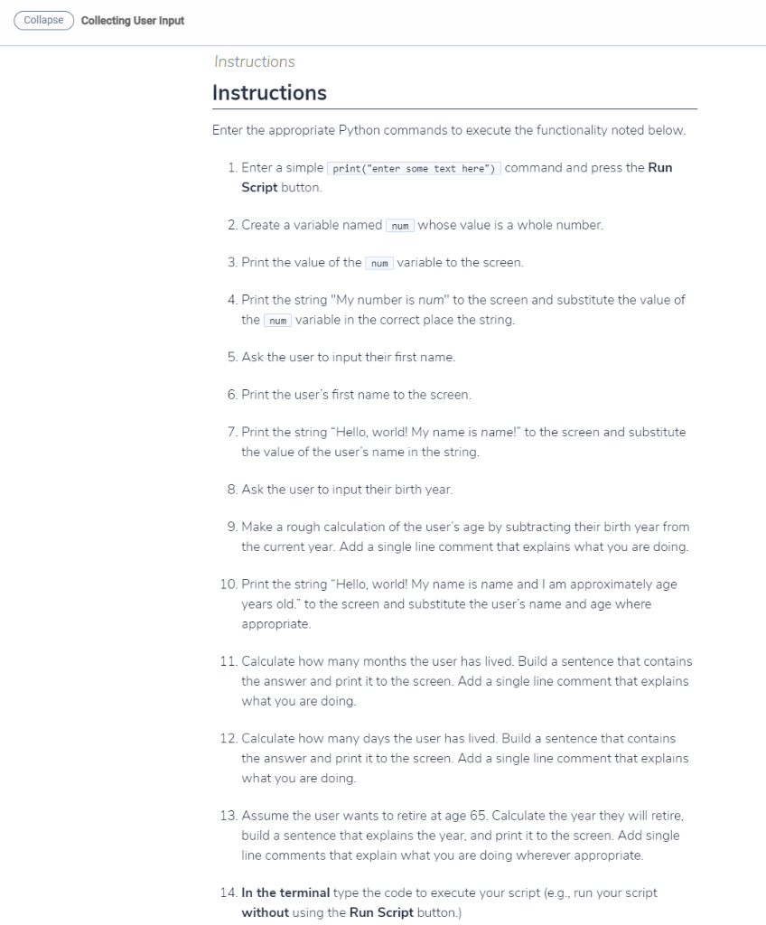 Solved Instructions Instructions Use Python and in Codio | Chegg.com image.