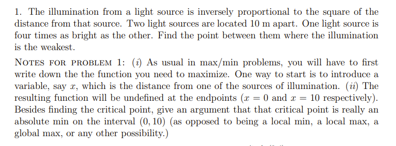 Solved 1. The illumination from a light source is inversely | Chegg.com
