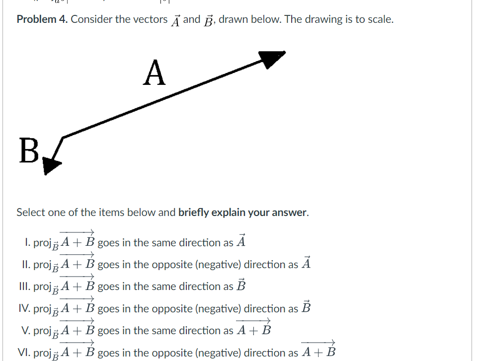 Solved Problem 4. Consider the vectors A and B, drawn below. | Chegg.com