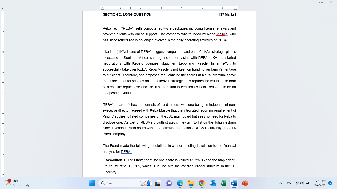 Solved The Statement of Financial Position of REBA as at 31 | Chegg.com