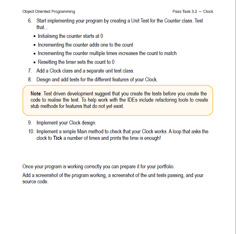 Object Oriented Programming Pass Task 3.2 – Clock | Chegg.com