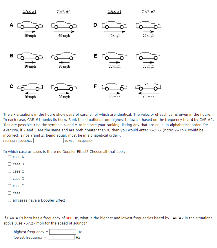 Solved The six situations in the figure show pairs of cars, | Chegg.com