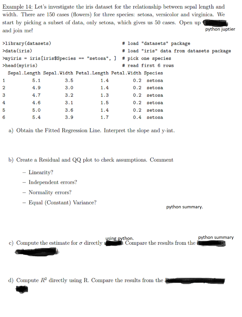 Solved Example 14: Let's investigate the iris dataset for | Chegg.com