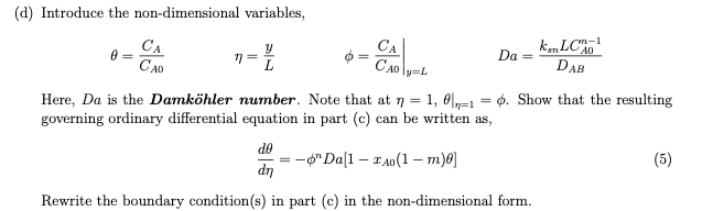 A Introduce The Non Dimensional Variables De Ca Chegg Com