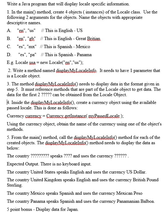 Write a Java program that will display locale