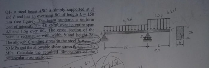 Solved Q1- A steel beam ABC is simply supported at A and B | Chegg.com