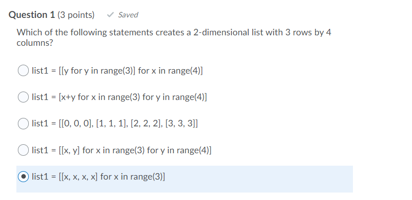 Solved Question 1 (3 points) Saved Which of the following | Chegg.com