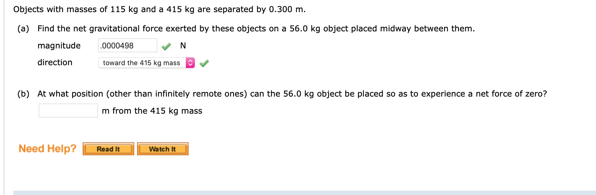 Solved Objects with masses of 115 kg and a 415 kg are | Chegg.com