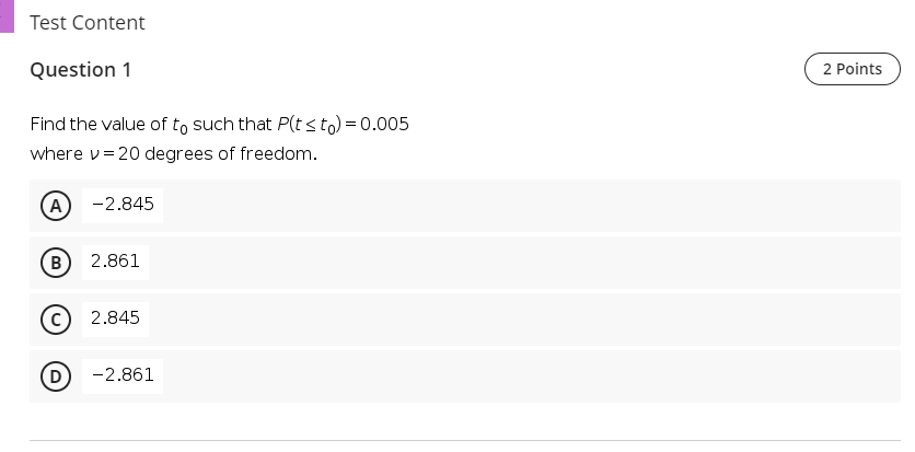 Solved Test Content Question 1 2 Points Find the value of to | Chegg.com