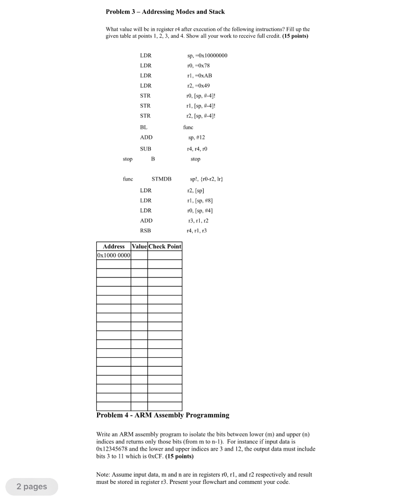 Solved Problem 3 - Addressing Modes and Stack What value | Chegg.com ...