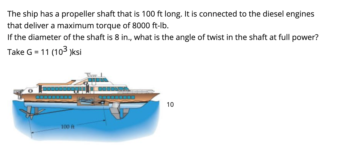 Solved The Ship Has A Propeller Shaft That Is 100 Ft Long. | Chegg.com