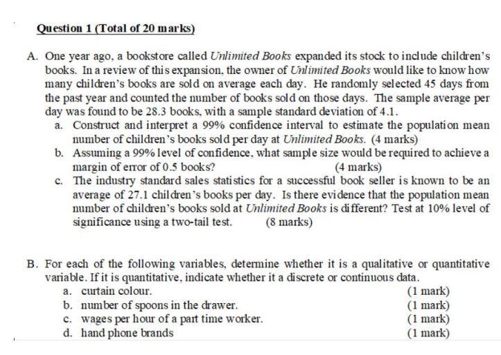 Solved Question 1 (Total Of 20 Marks) A. One Year Ago, A | Chegg.com