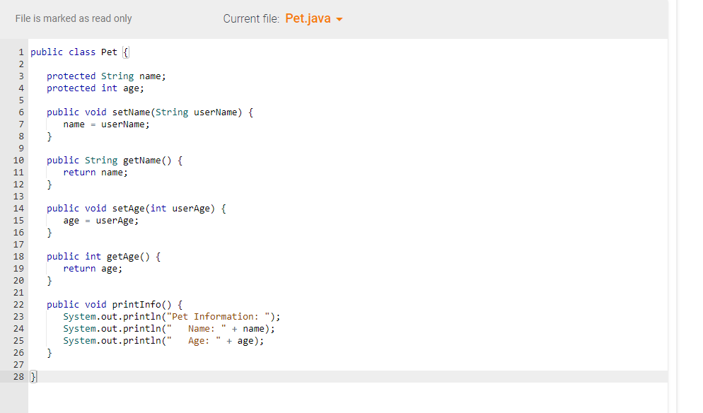 Solved 8.8 LAB: Pet information (derived classes) The base | Chegg.com