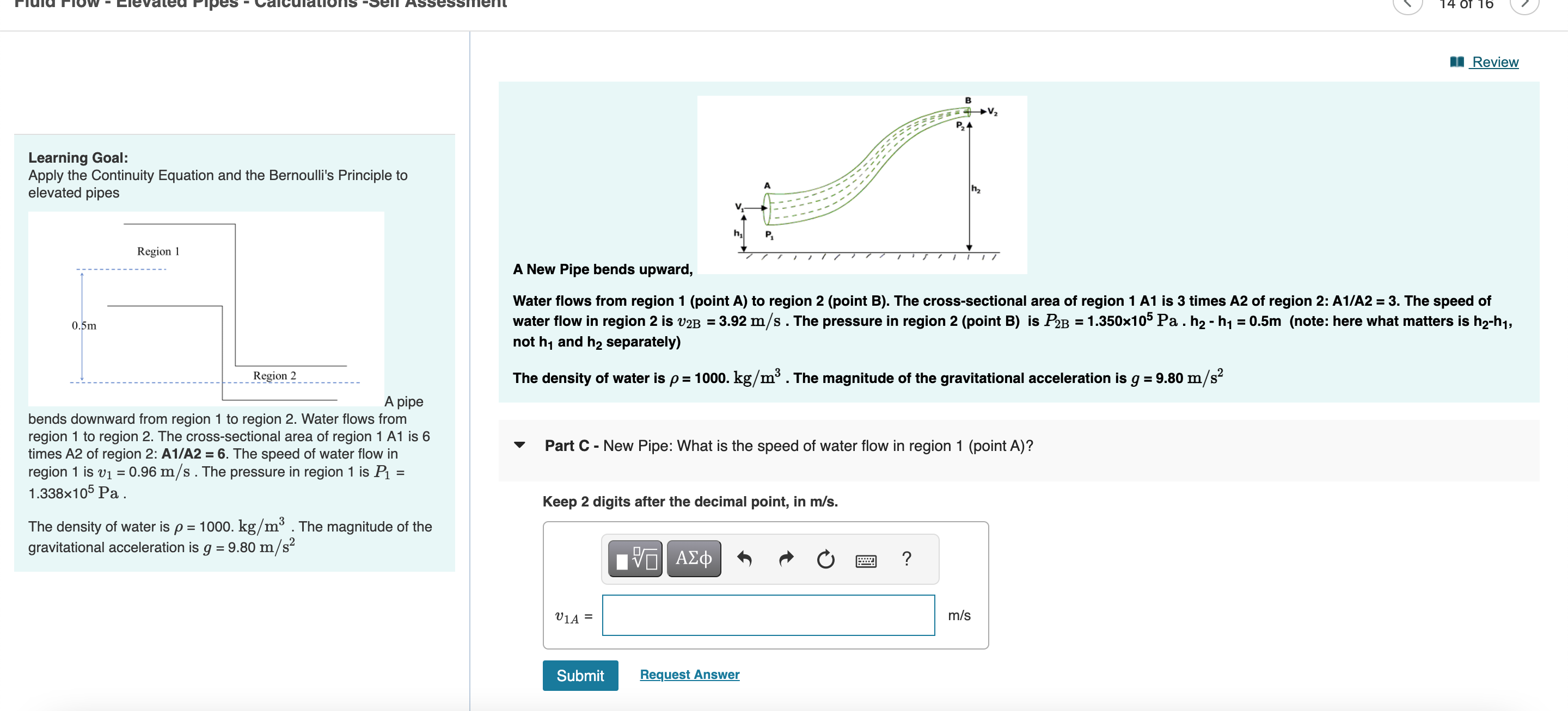 Solved Fluid Flow - Elevated Pipes - Calculations -Self | Chegg.com