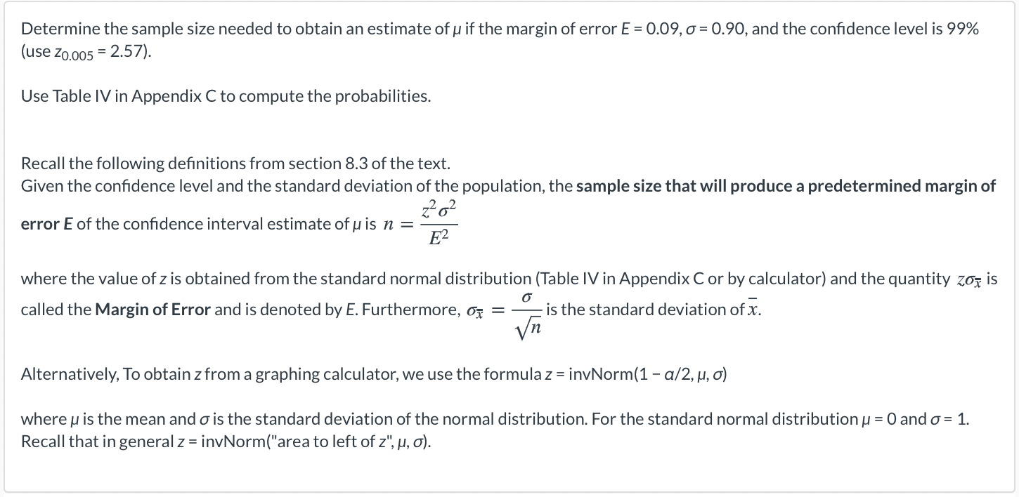 Solved Determine The Sample Size Needed To Obtain An | Chegg.com